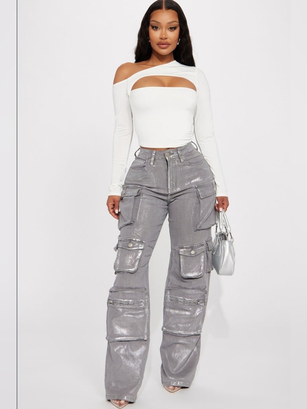 Time To Shine Foil Baggy Cargo Jeans